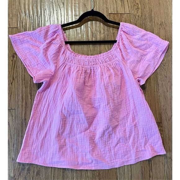 Time and Tru pink smocked neck flutter sleeve top small - Picture 5 of 7